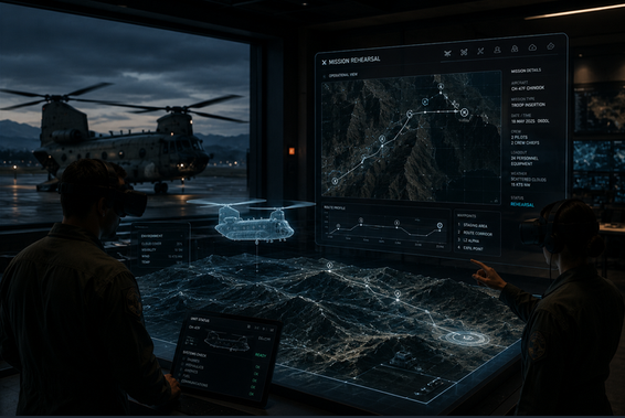 Spatial mission rehearsal and simulation display